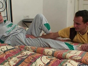 Elderly woman receives pleasure from younger man's sexual abilities