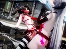 Futuristic girl and shemale engage in erotic battle