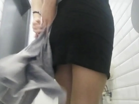 Spy cam in Russian public restroom shows wet panties and nice ass
