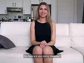 Canadian amateur lesbian Vanessa Siera's first hardcore casting session