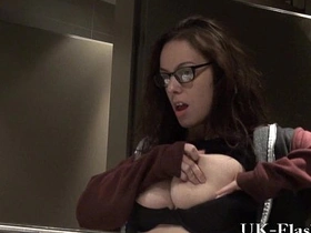Steamy solo play in a public restroom caught on camera