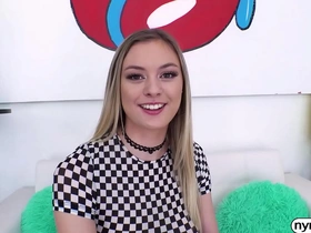 Blonde bombshell Amber Moore in hardcore action with fishnets and creampie