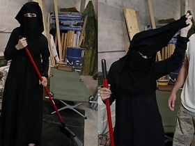 A Muslim woman's voluptuous derriere catches the attention of a lustful American soldier during a floor-cleaning incident in Iraq.