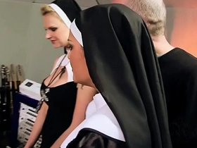 Hardcore group sex with taboo twist featuring nuns in stockings