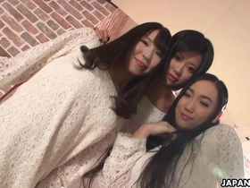 Three sexy Asian women having their vaginas pleasured
