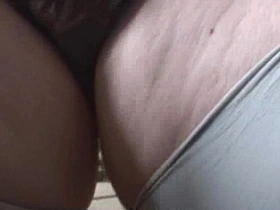 Hairy mature in stockings undresses and poses