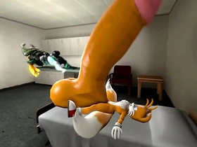 Midna enjoys docking and inflation with Tails in animated commission