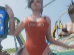 Seductive Mercy in a swimsuit dominates in Overwatch porn