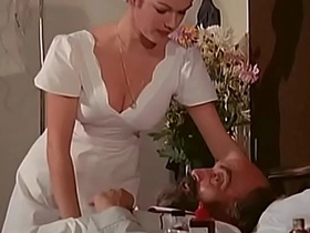 French nurse gives a kinky blowjob and gets cum on her tits
