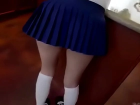 A petite teen in a skirt gets penetrated in the kitchen