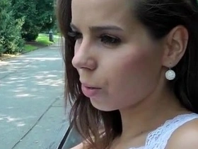 A young brunette from Prague gives a blowjob in the street
