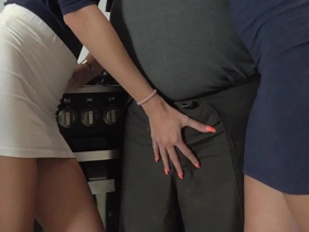 Young and old couples have sex in the kitchen while teens give a sloppy blowjob