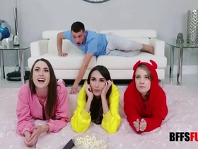 A steamy movie night with young girls and a naughty stepbrother