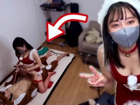 Japanese femdom pegging and creampie in kinky Christmas cosplay