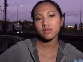 POV ride in public: Asian babe gets picked up and doggystyled