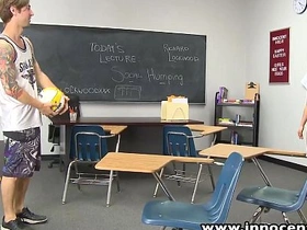 Young brunette with small perky tits engages in hardcore sex in the classroom