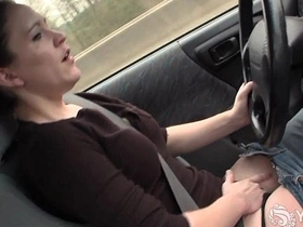 Seductive brunette Lou indulges in solo pleasure while driving