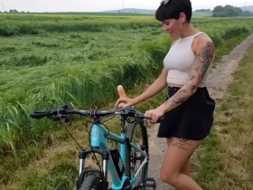 First-ever outdoor bike ride turns steamy with horny MILF and big tits